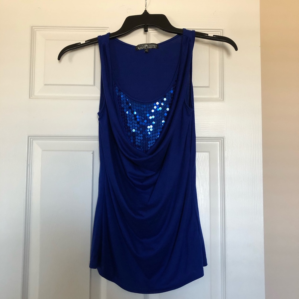 Almost Famous Sleeveless Blue with Sequins Top - Picture 2 of 8